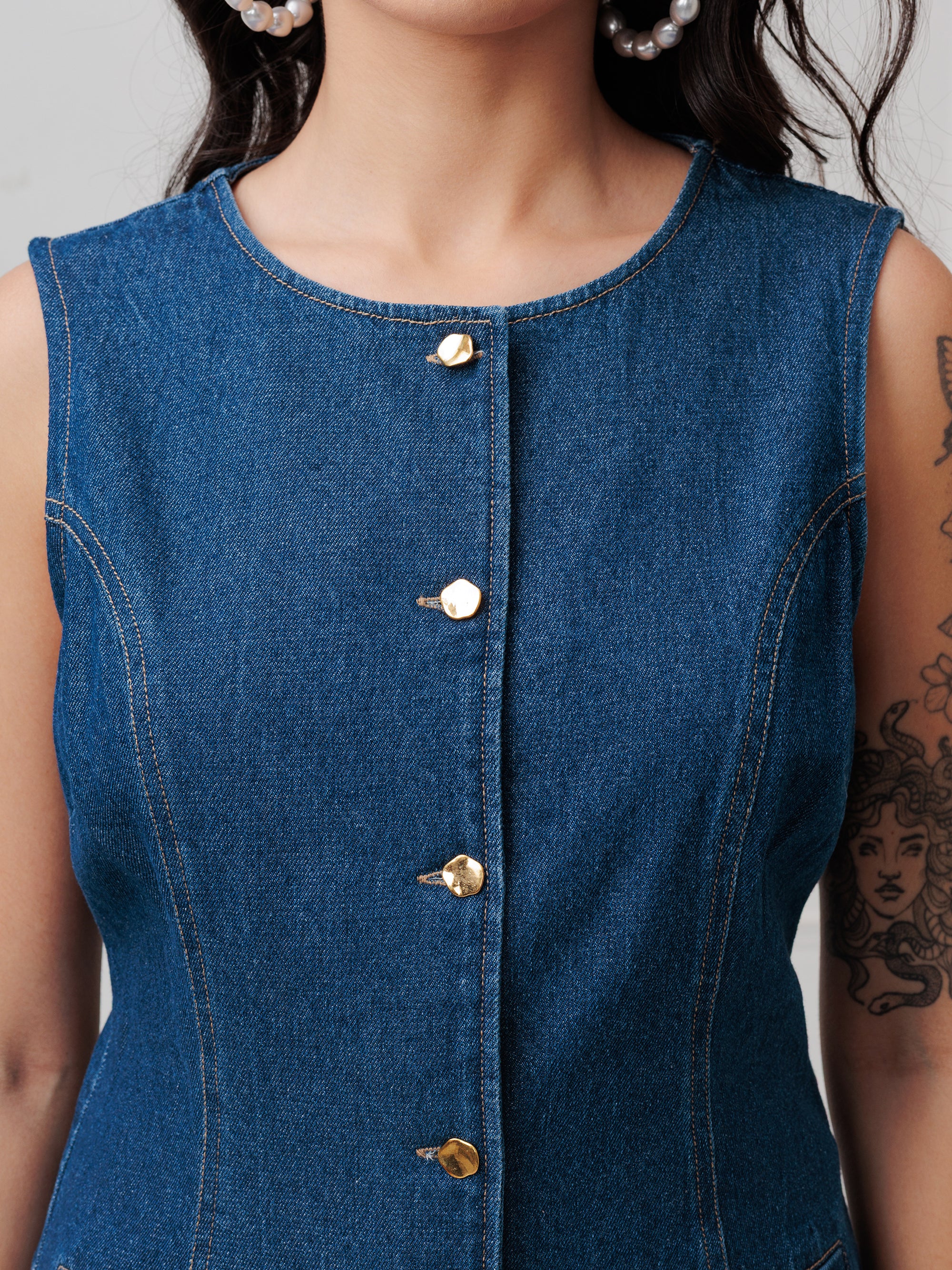 Cory Edge Denim Sleeveless Top for Women zoom 