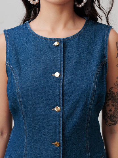 Cory Edge Denim Sleeveless Top for Women zoom 