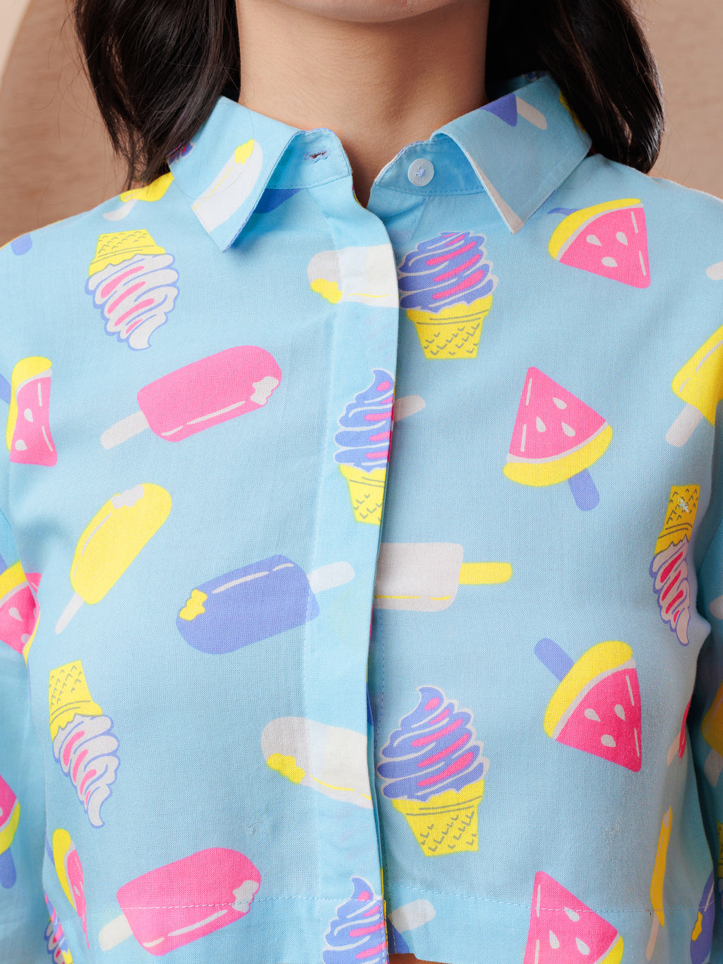 GELATO POP CROPPED SHIRT – Playful Printed Casual Crop Shirt for Women