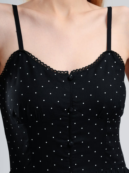 Black polka dot dress with thin straps