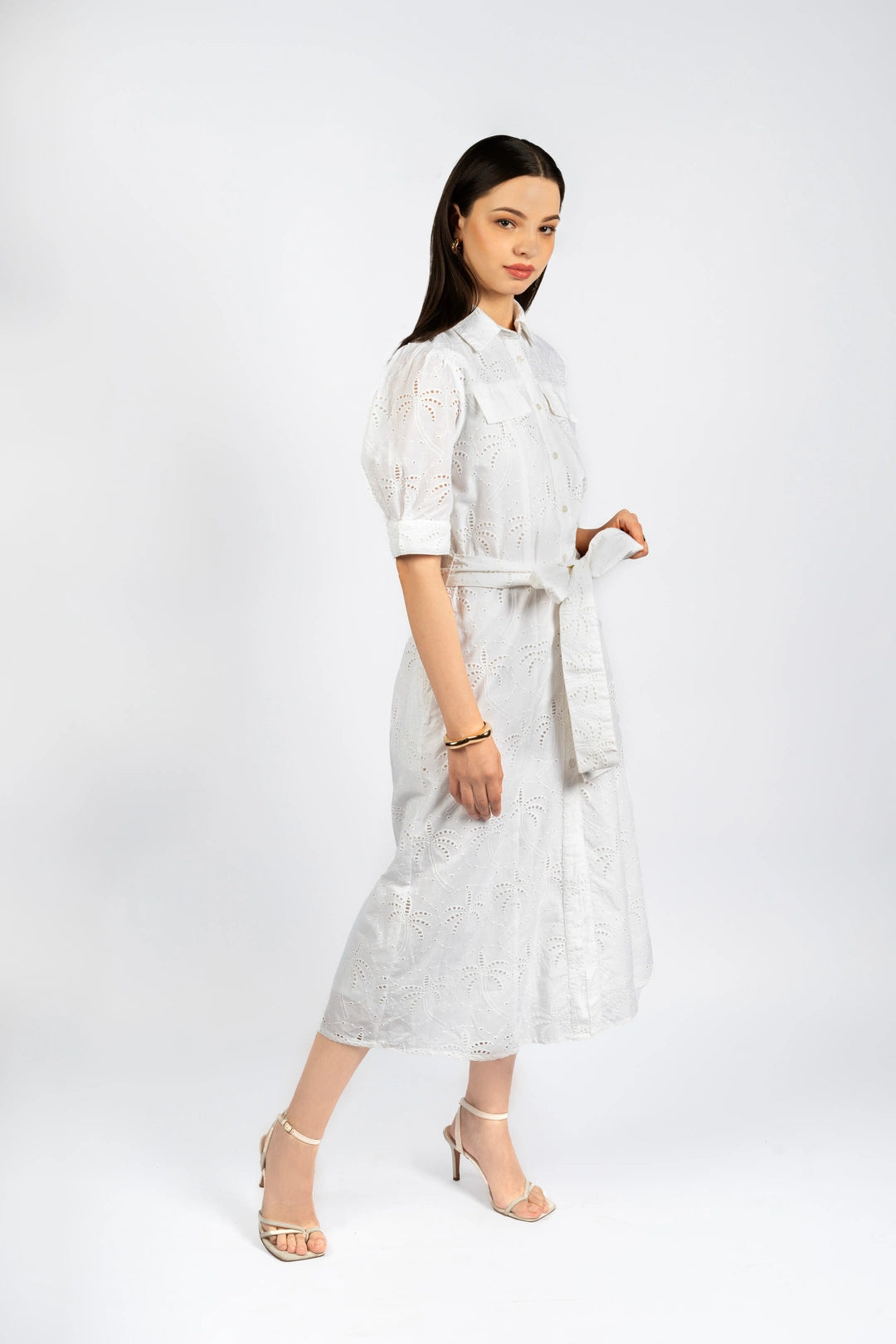 White Cotton Schiffly Midi Fit & Flare Dress Cory Edge White Cotton Schiffly Midi Fit & Flare Dress Cory Edge