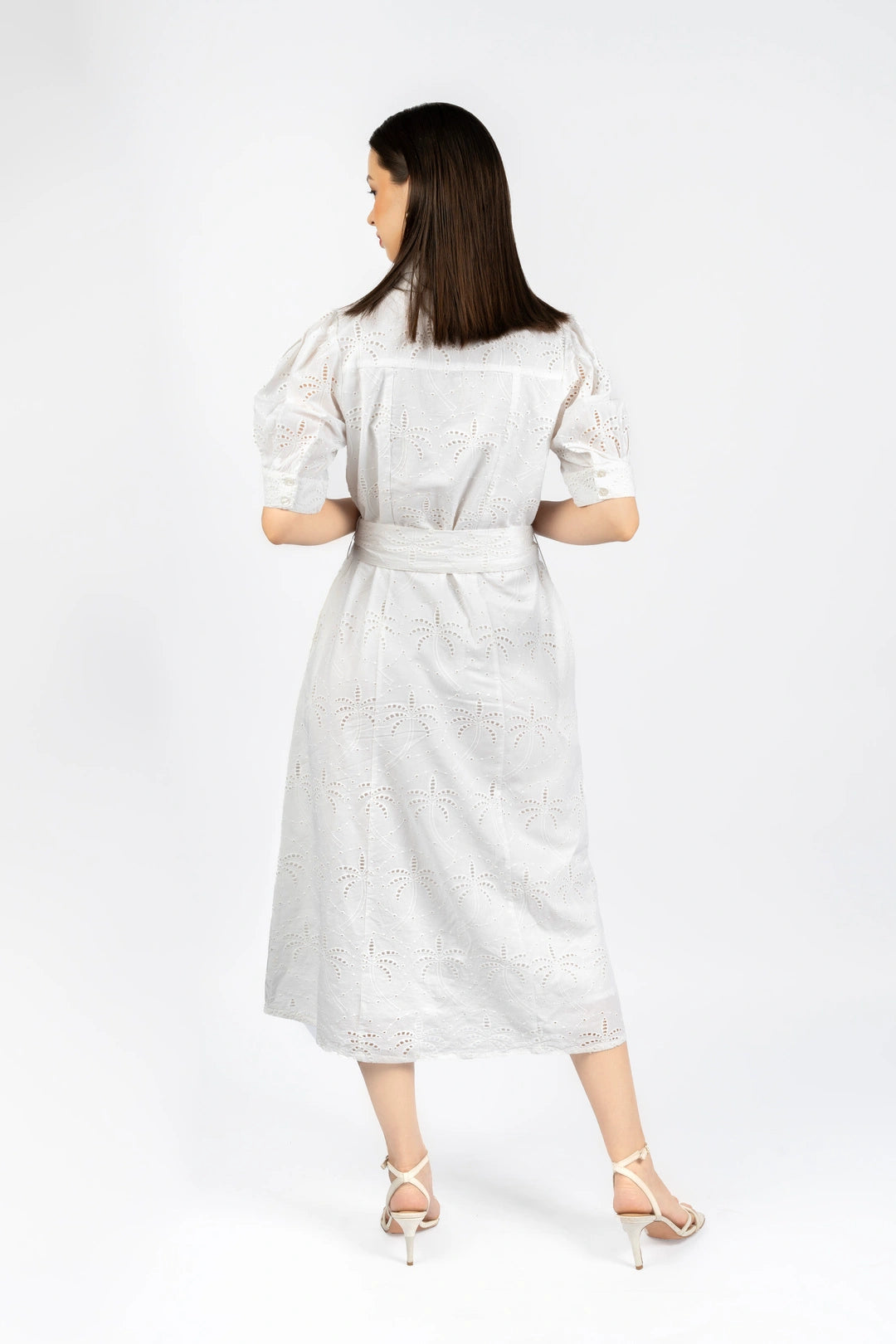 White Cotton Schiffly Midi Fit & Flare Dress – Cory Edge