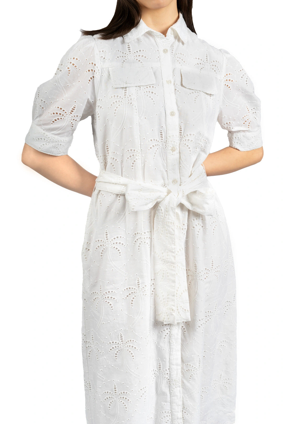 White Cotton Schiffly Midi Fit & Flare Dress Cory Edge White Cotton Schiffly Midi Fit & Flare Dress Cory Edge