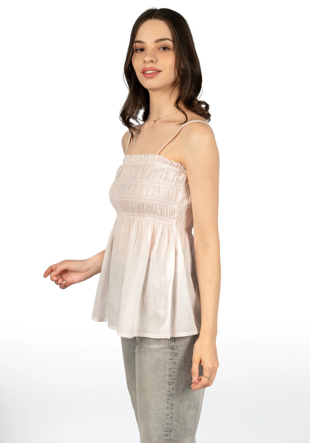 Pink Solid Cotton Cambric Fit & Flare Tube Top