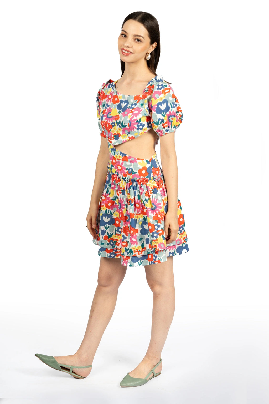 Multicolour Floral Cotton Double Cloth Fit & Flare Dress