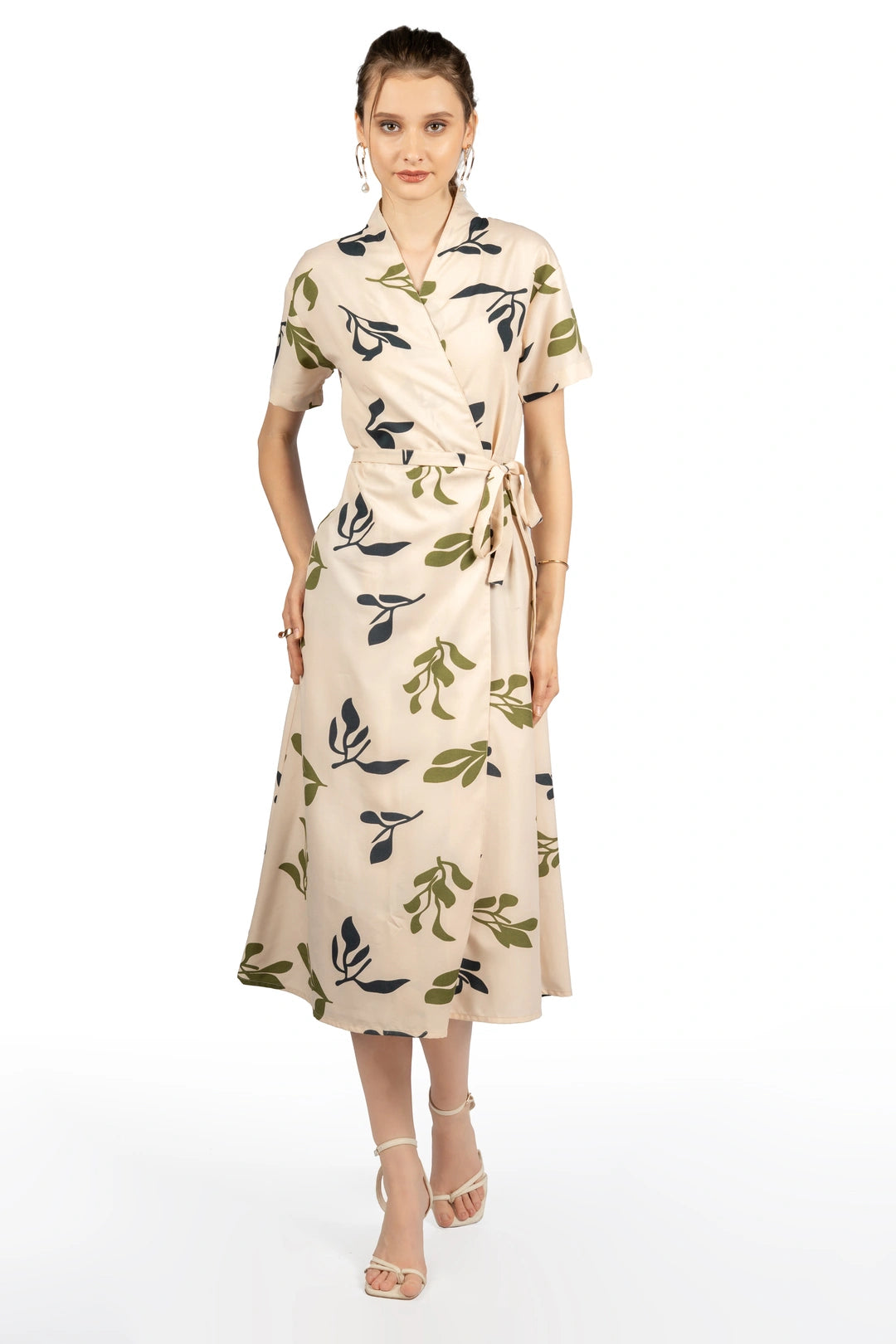 Beige Tropical Print Midi Dress – Cory Edge