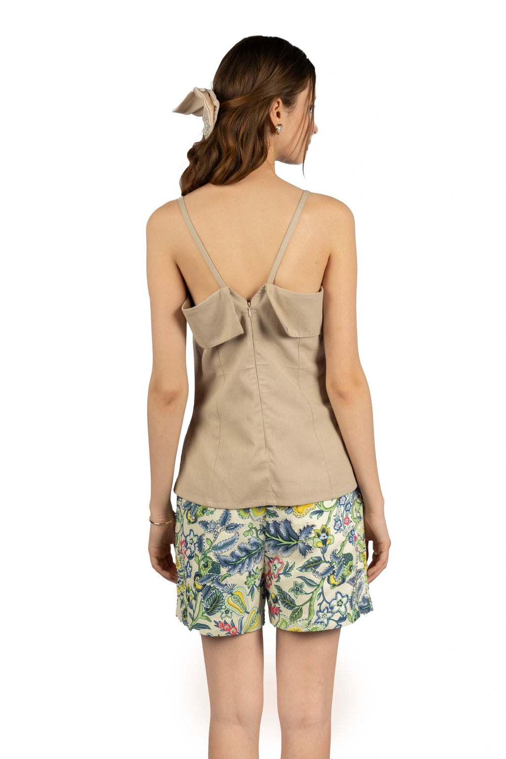 Beige Tube Tank Top in Cotton Twill