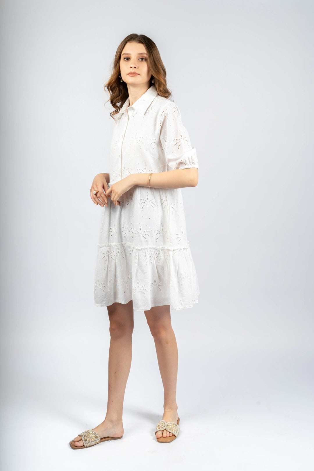 White Cotton Schiffly Fit & Flare Dress – Cory Edge
