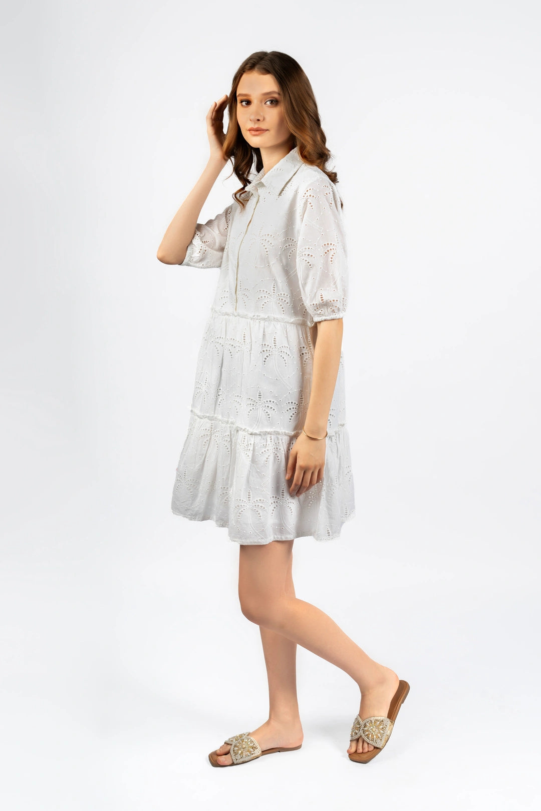 White Cotton Schiffly Fit & Flare Dress Cory Edge White Cotton Schiffly Fit & Flare Dress Cory Edge