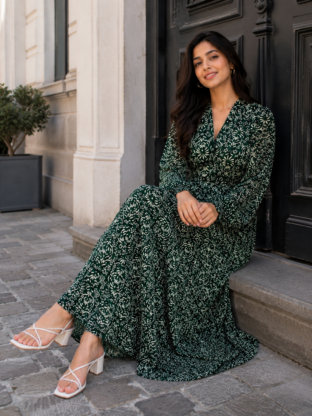 Green Floral Printed Fit & Flare Maxi Dress for Women – Cory Edge