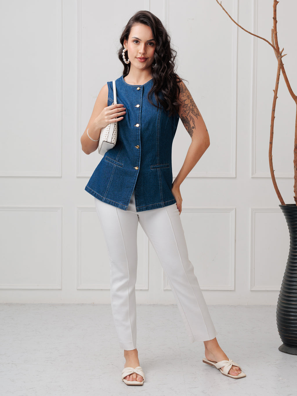 VELMIR DENIM WAIST COAT TOP