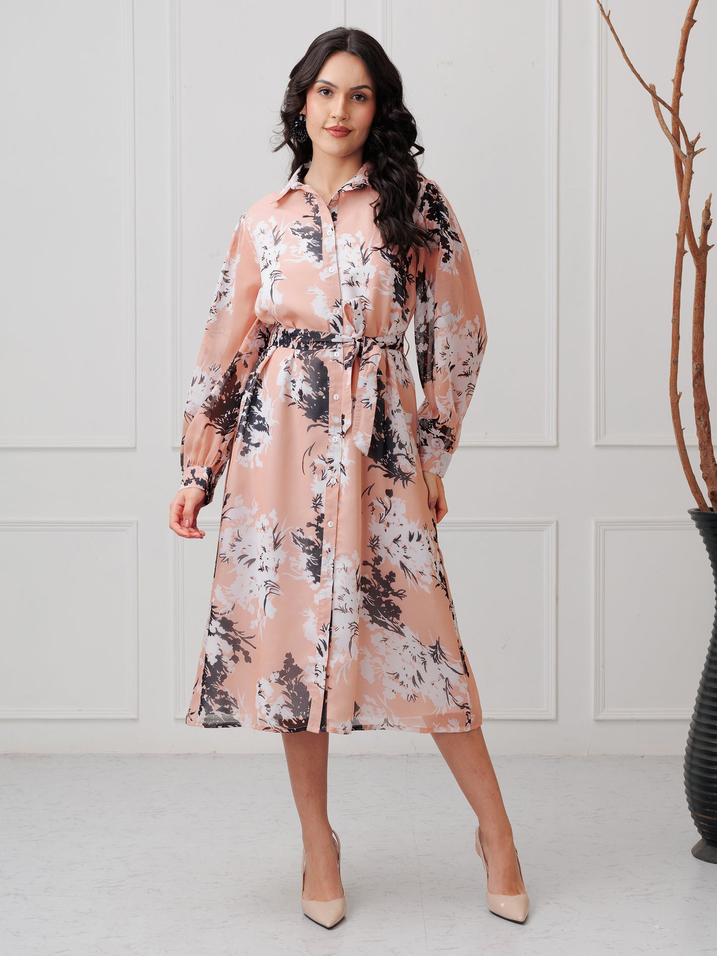 Full Cuff Sleeve Midi Dress