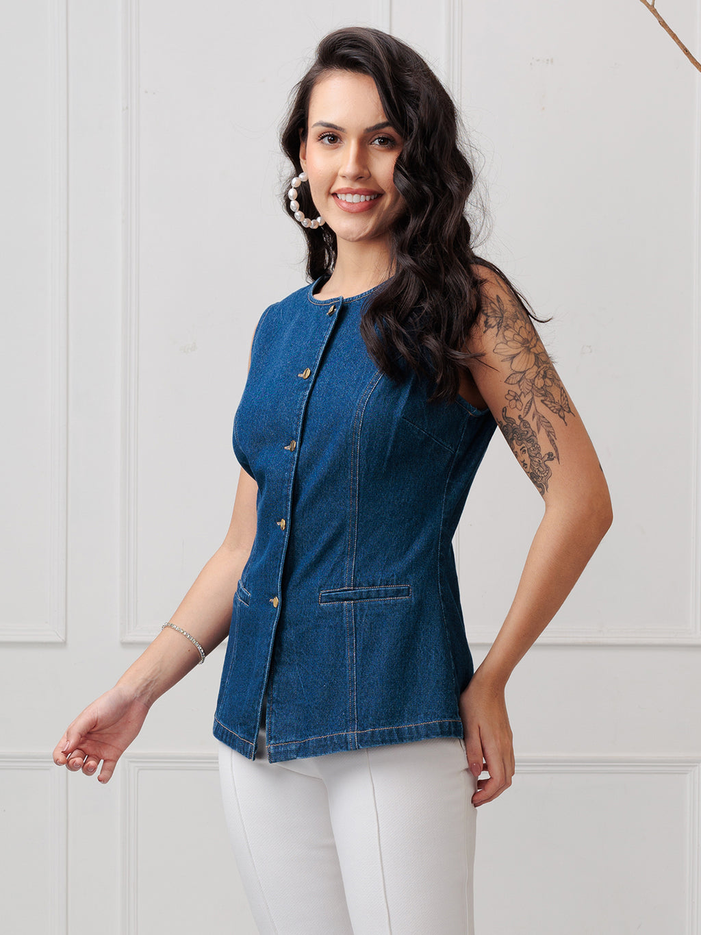 VELMIR DENIM WAIST COAT TOP