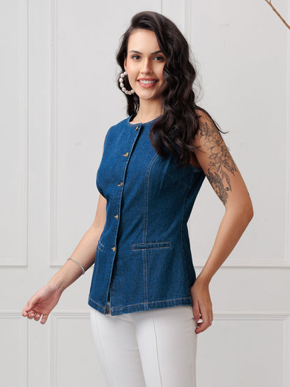 Velmir Denim Waistcoat Top for Women