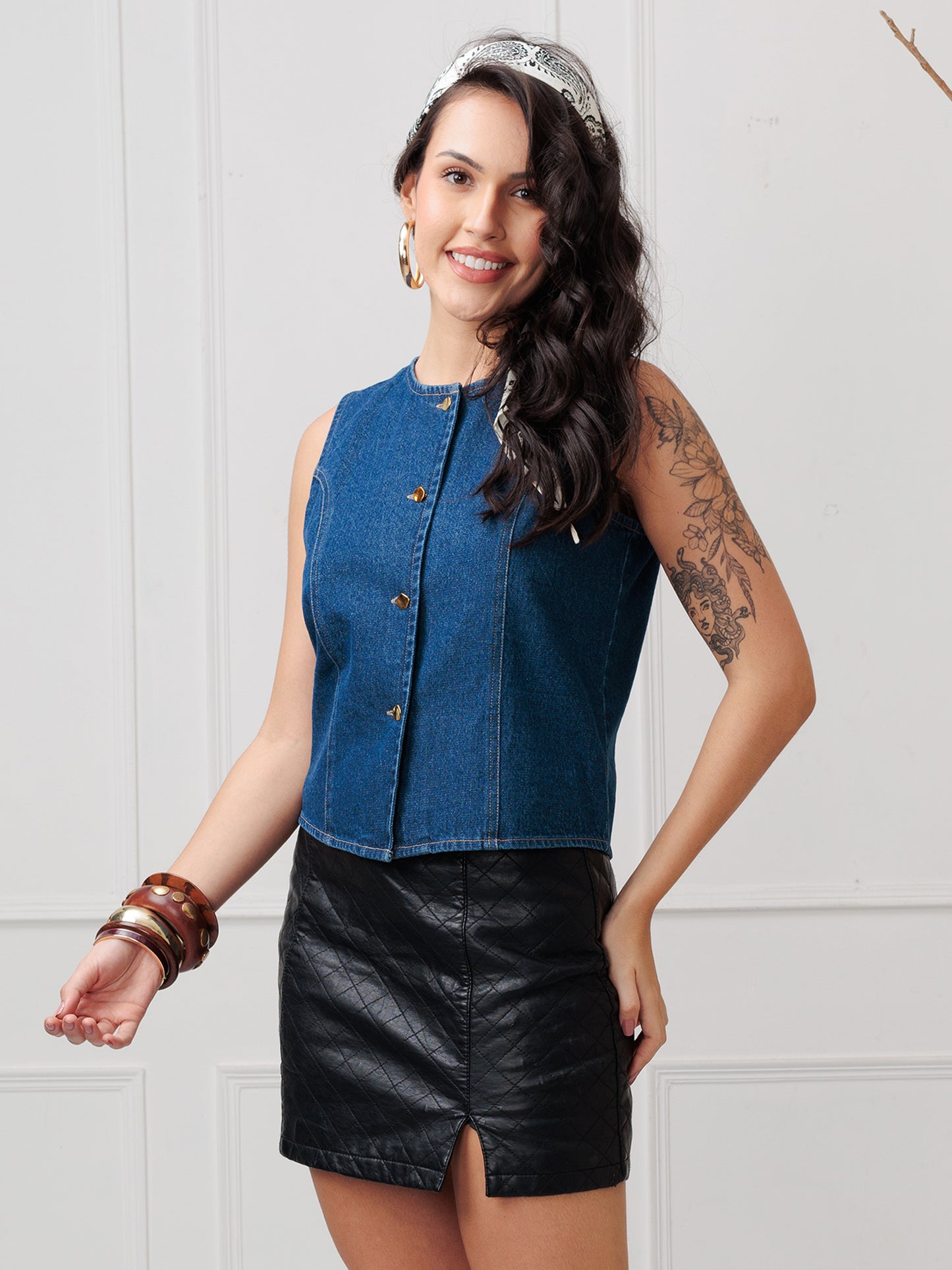 KAELITH Denim Button Tank Top