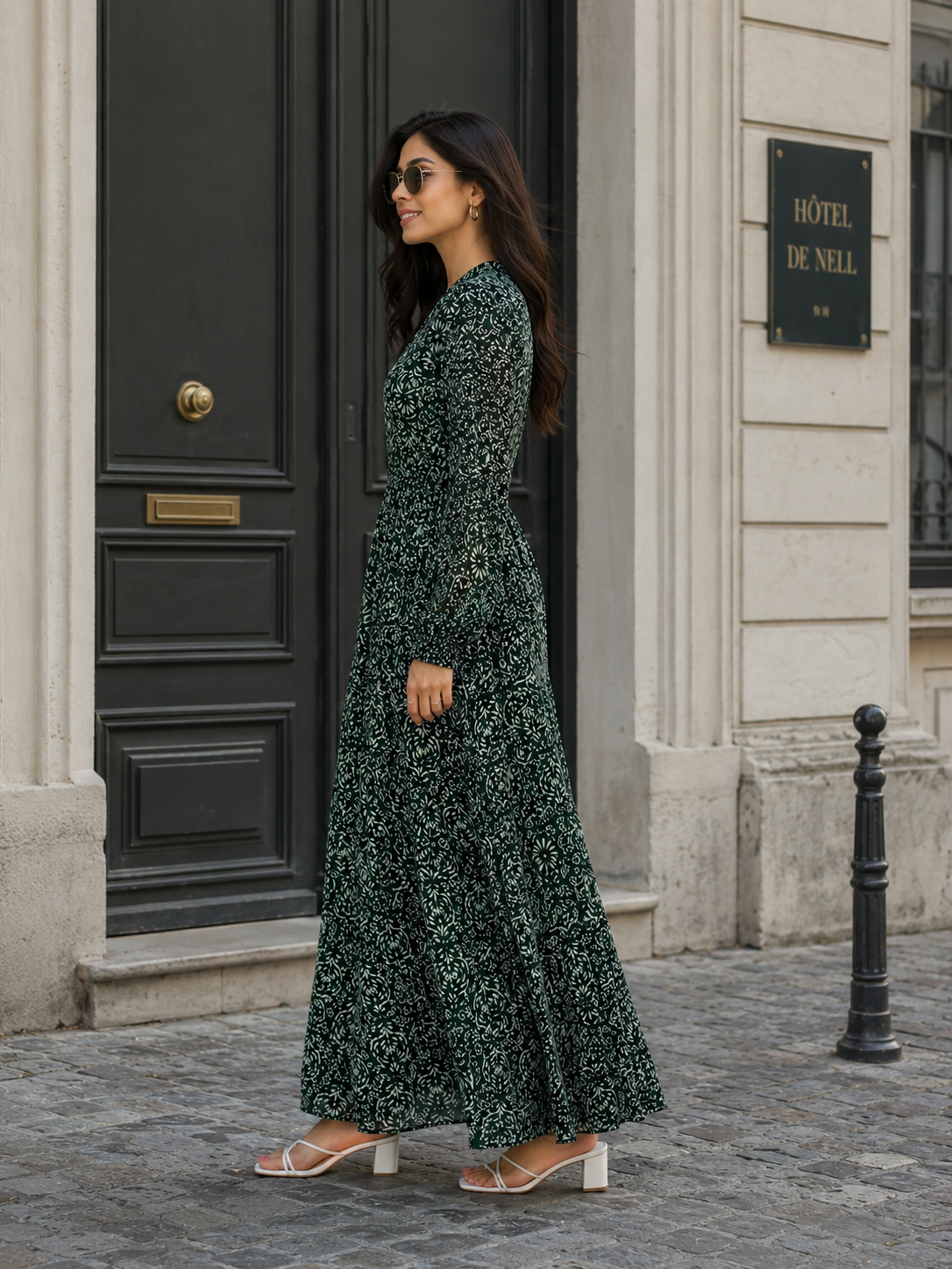 womens green maxi dress CORY EDGE Green Floral Printed Fit & Flare Maxi Dress for Women – Cory Edge