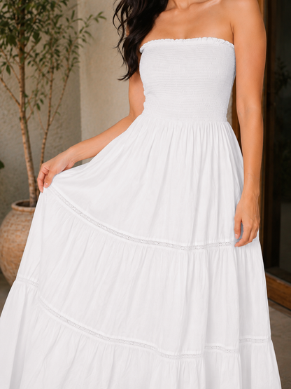 White Strapless Tiered Maxi Dress for Women | CORY EDGE