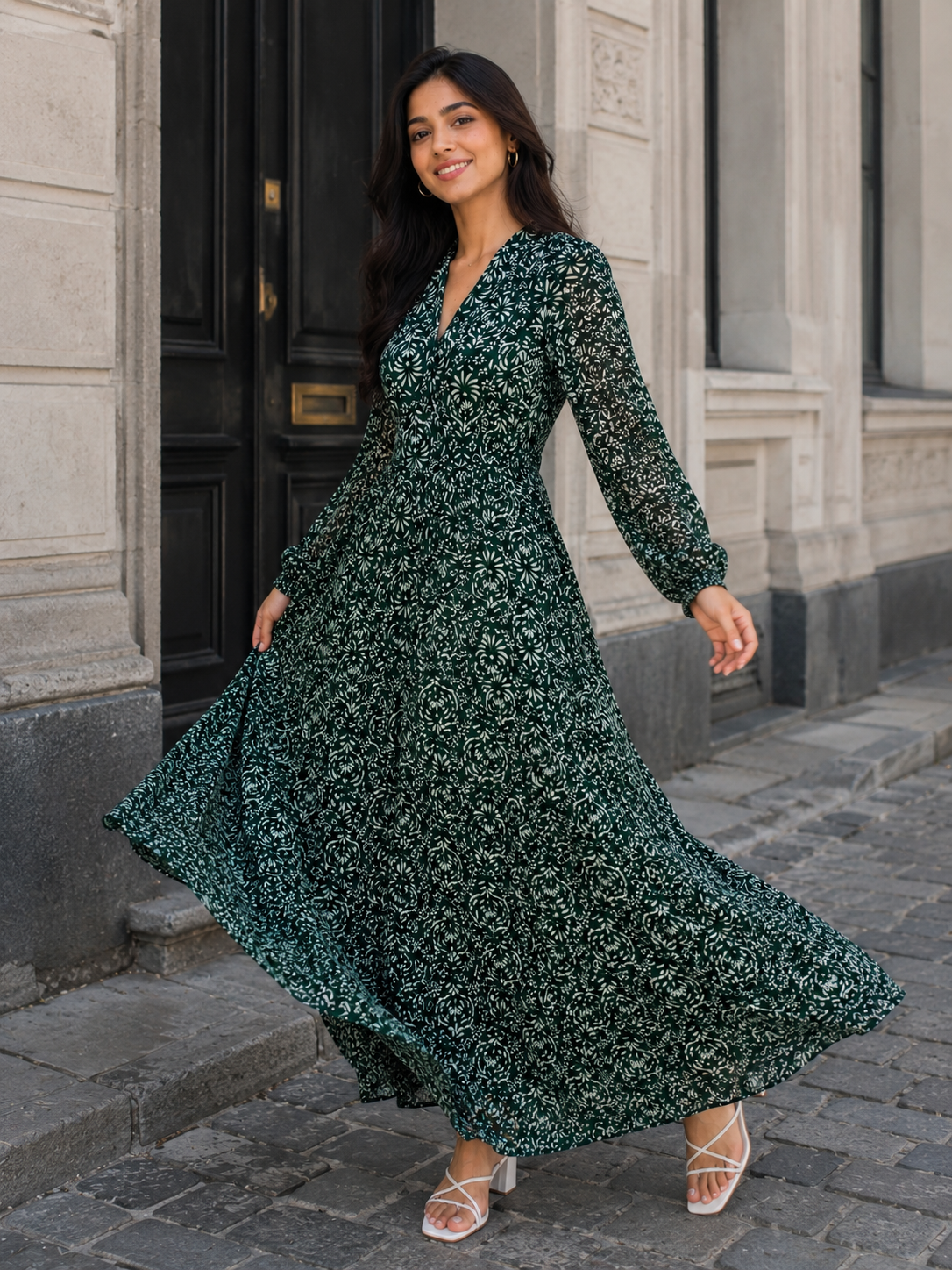 Green Floral Printed Fit & Flare Maxi Dress for Women – Cory Edge