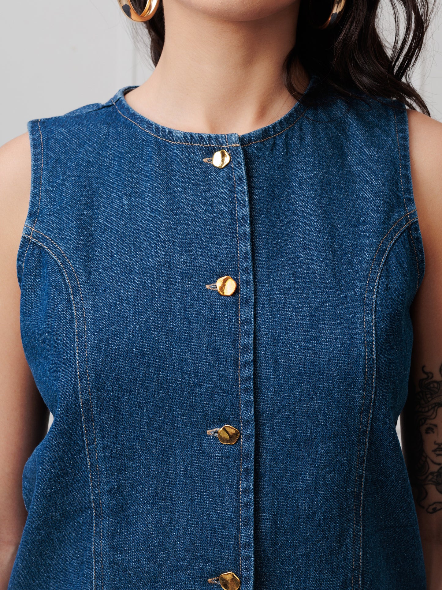KAELITH Denim Button Tank Top