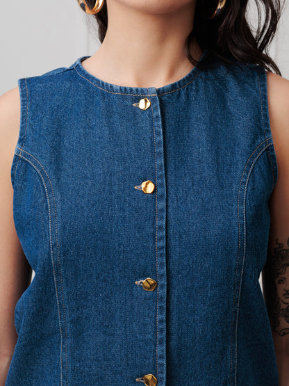 KAELITH Denim Button Tank Top