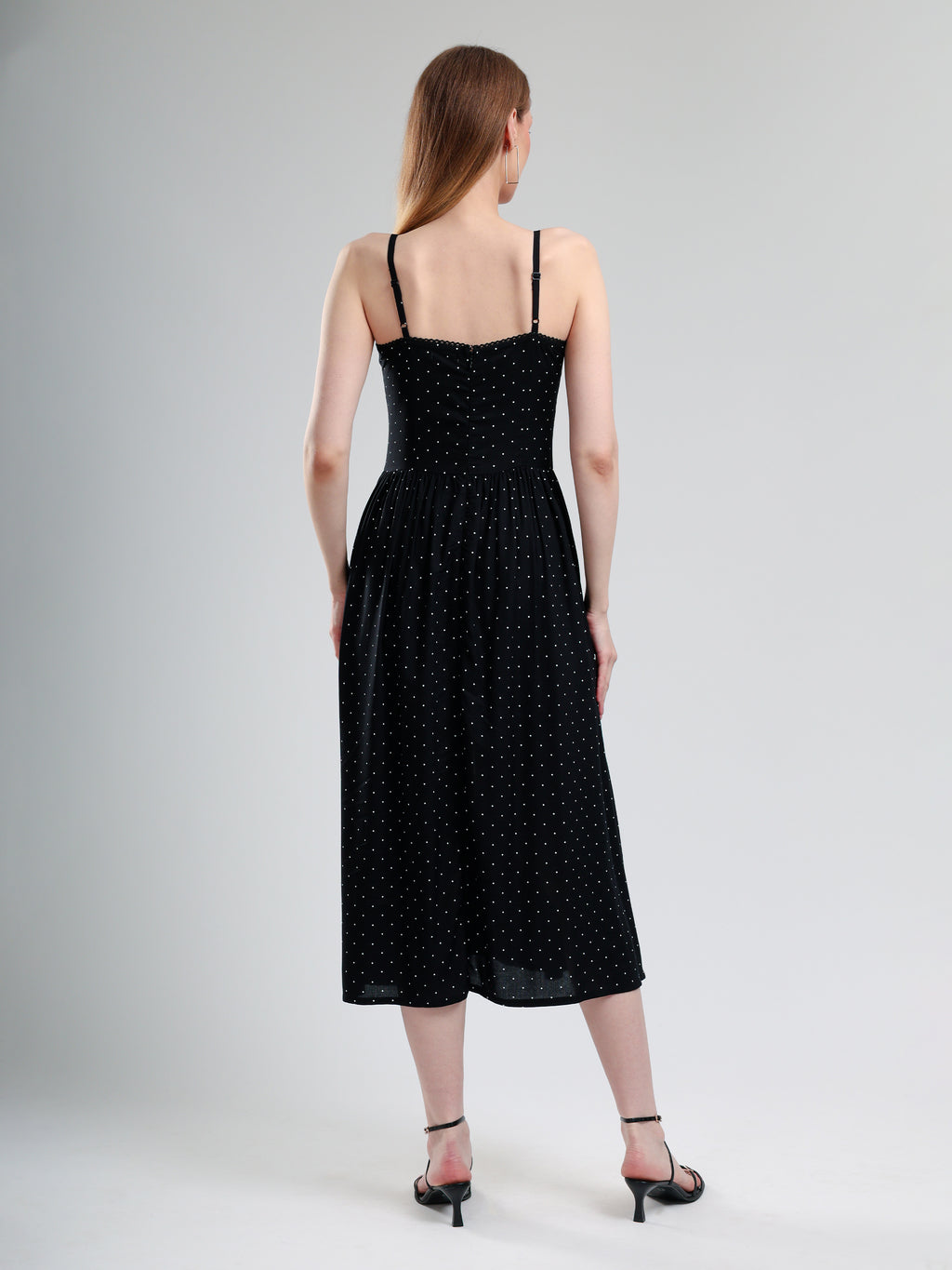 Black Polka Dot Dress from Cory edge back pose
