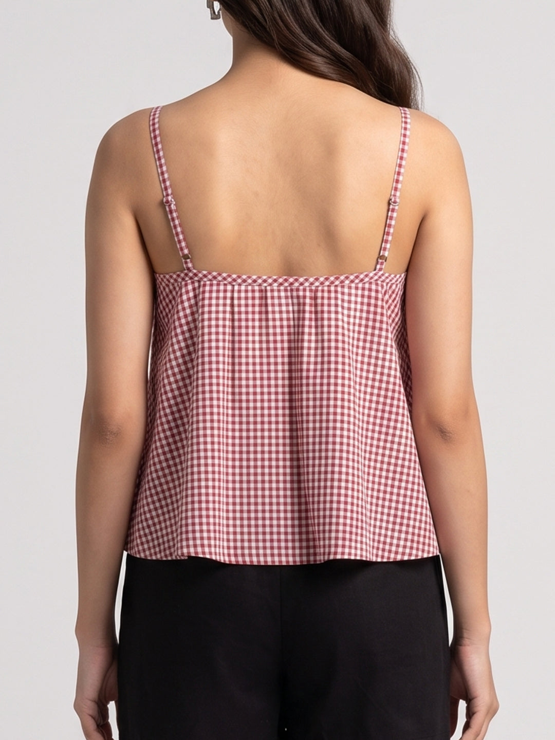 Red Gingham Button-Front Cami Top for Women